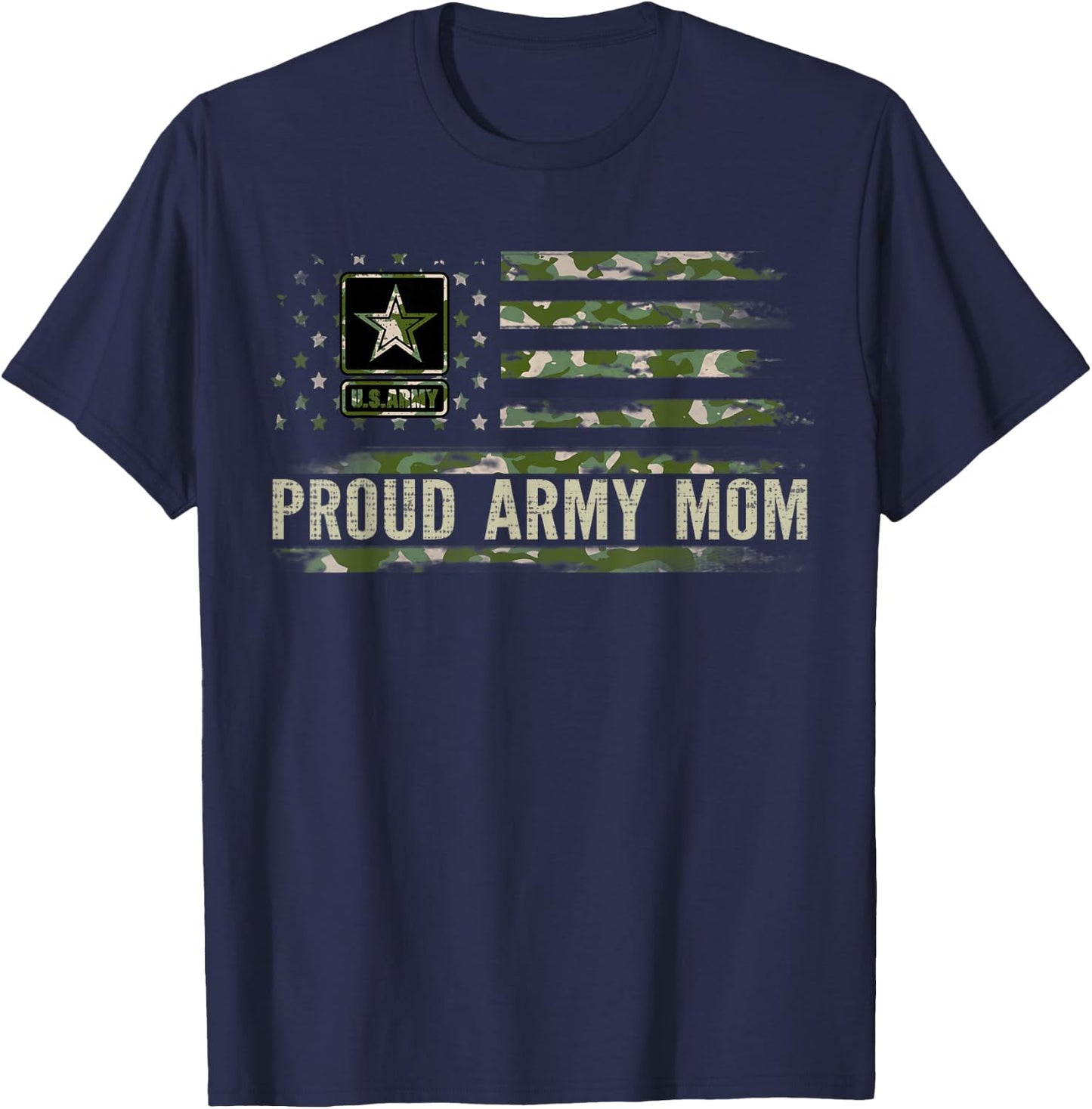 Vintage Proud Army Mom Camo American Flag Veteran Gift T-Shirt - T-Shirt | Navy