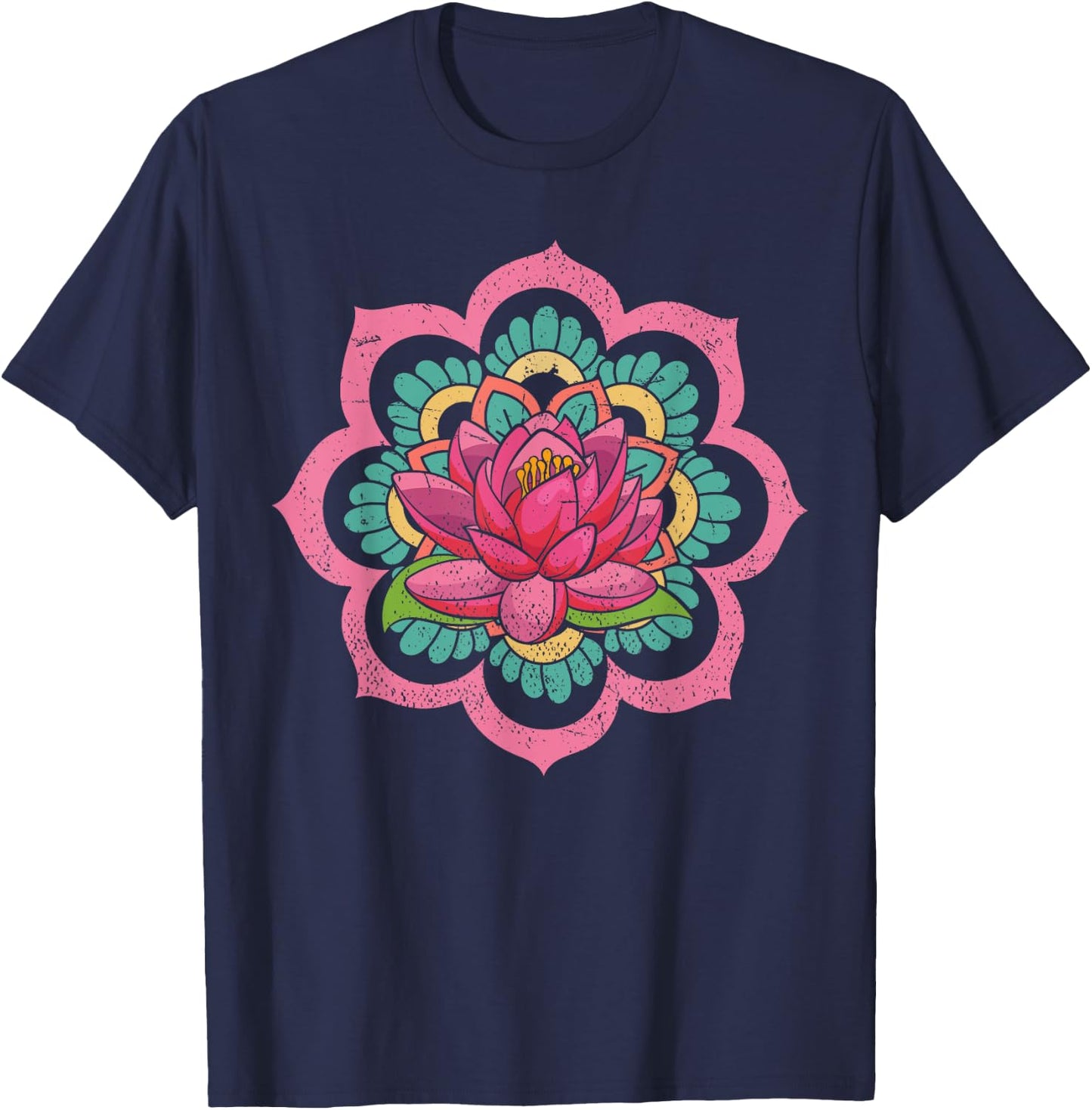 Spiritual Yoga Boho Flower Blossom Pilates Lotus Mandala T-Shirt - T-Shirt | Navy