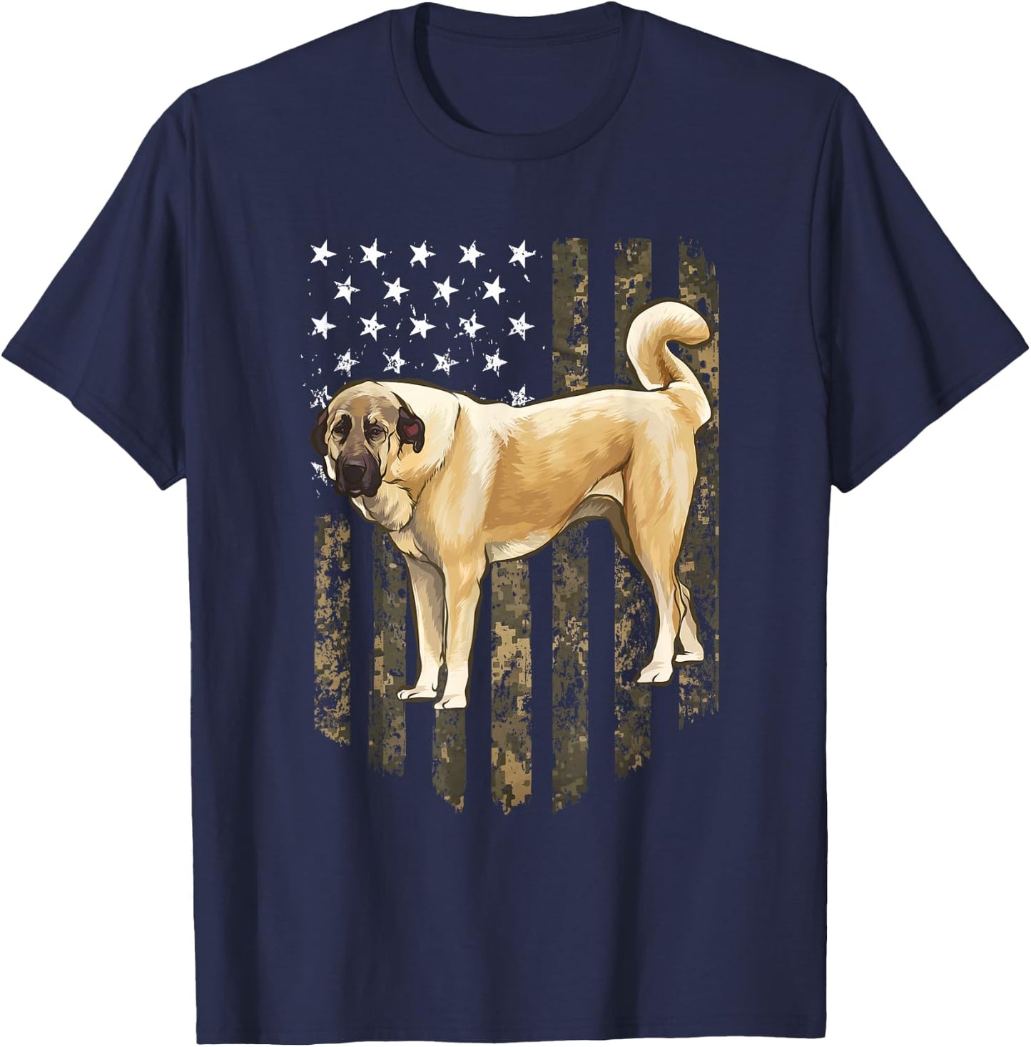 Camo American Flag Anatolian Shepherd Dog 4th Of July USA T-Shirt - T-Shirt | Navy