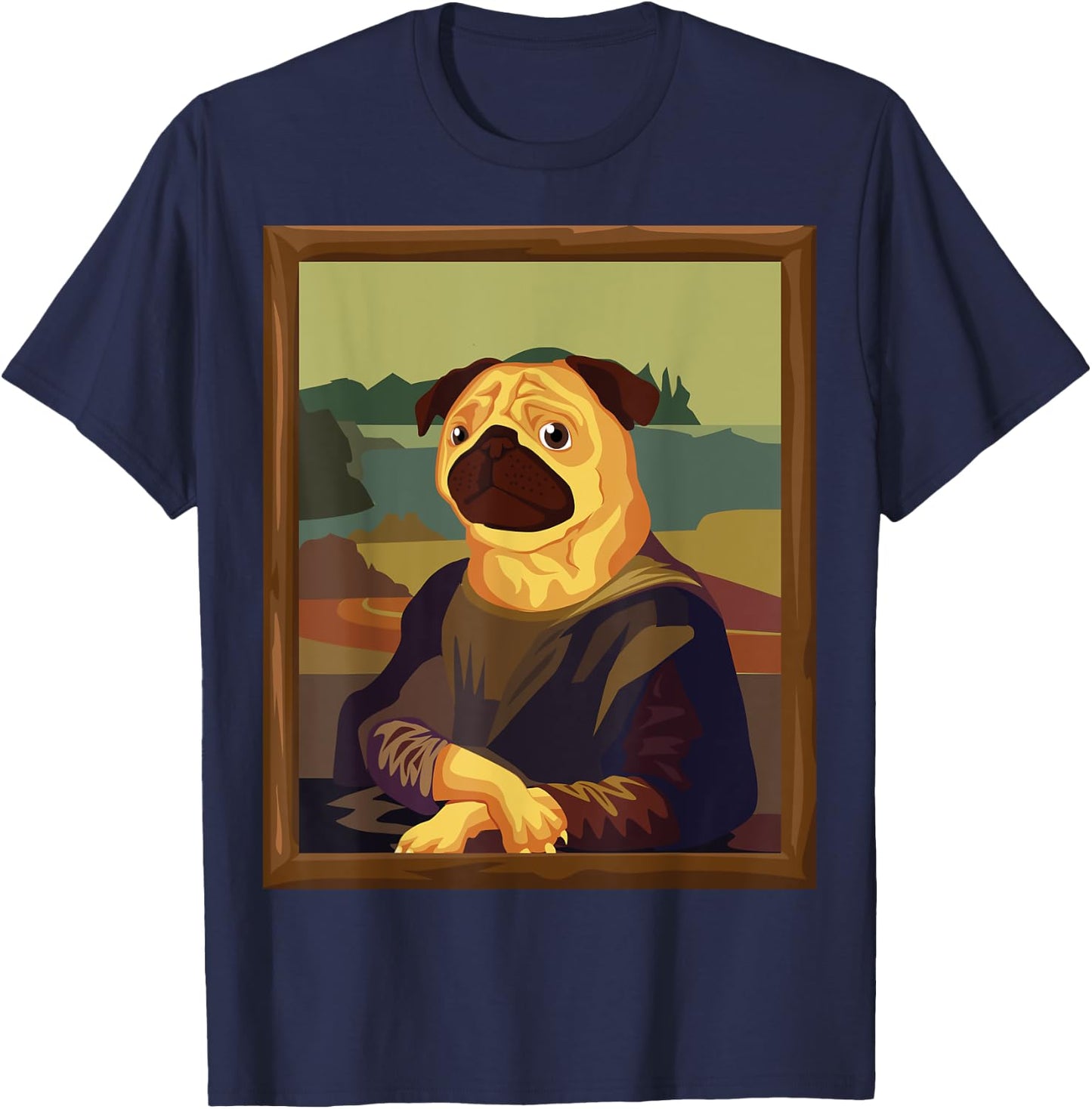 Funny Mona Lisa Pug Art Parody T-Shirt - T-Shirt | Navy