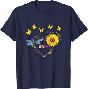 Personalized I Love Being Gma Sunflower Dragonfly T-Shirt - T-Shirt | Navy