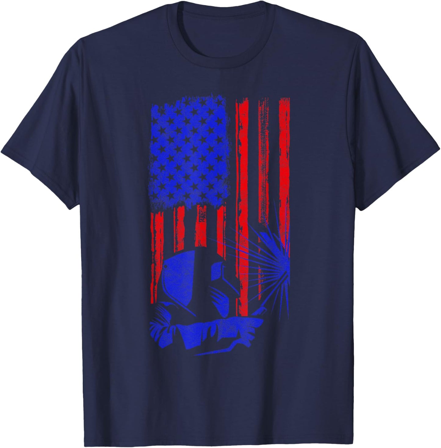 Welder American Flag Welding Gift Usa Patriotic Helmet Women Kids Men T-Shirt - T-Shirt | Navy