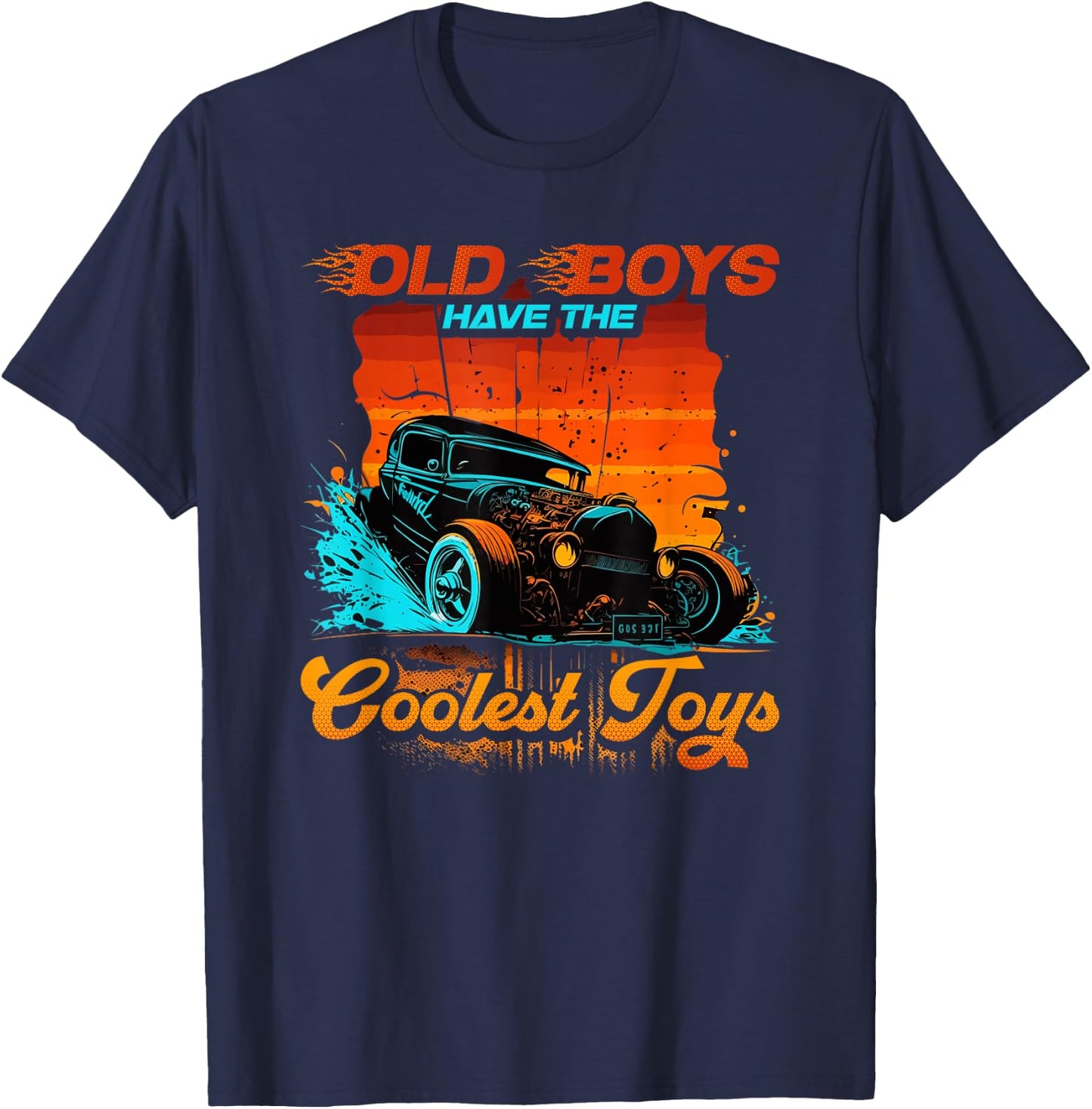 Hot Rod Grandpa Old Boys Coolest Toys, Retro Vintage Rat Rod T-Shirt - T-Shirt | Navy