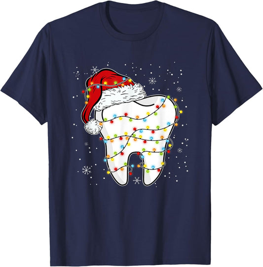 Dentist Christmas Funny Teeth Christmas Light Dental Crew T-Shirt - T-Shirt | Navy
