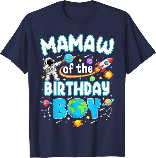 Mamaw of The Birthday Boy Astronaut Family Space Planets T-Shirt - T-Shirt | Navy