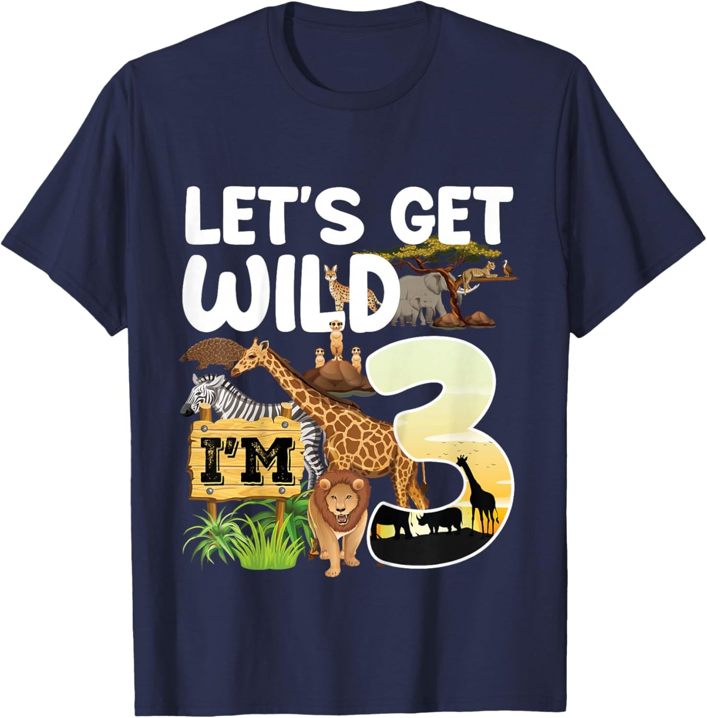 3 Year Old Zoo Birthday Safari Jungle Animal 3rd B-Day T-Shirt - T-Shirt | Navy