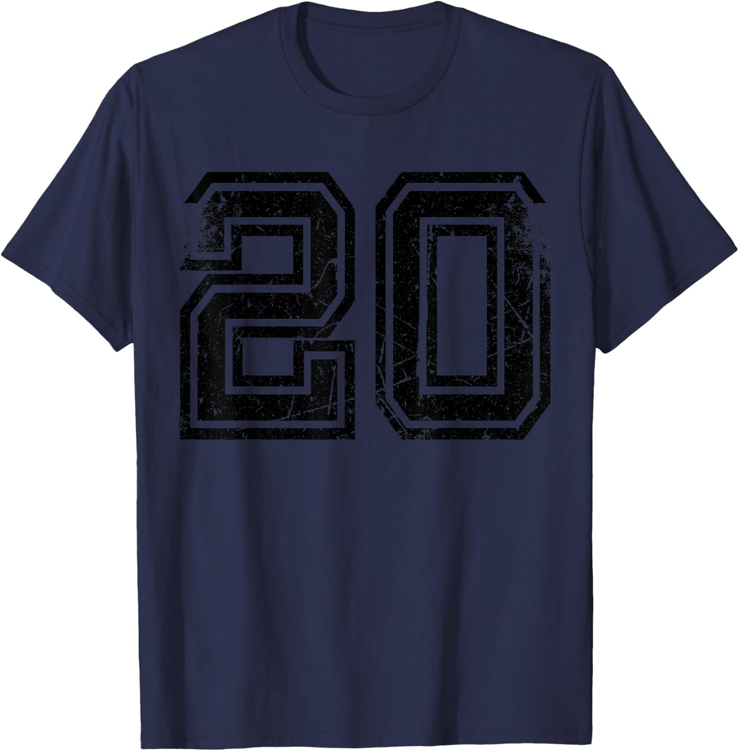 Number #20 Black Sports Retro Number T-Shirt - T-Shirt | Navy