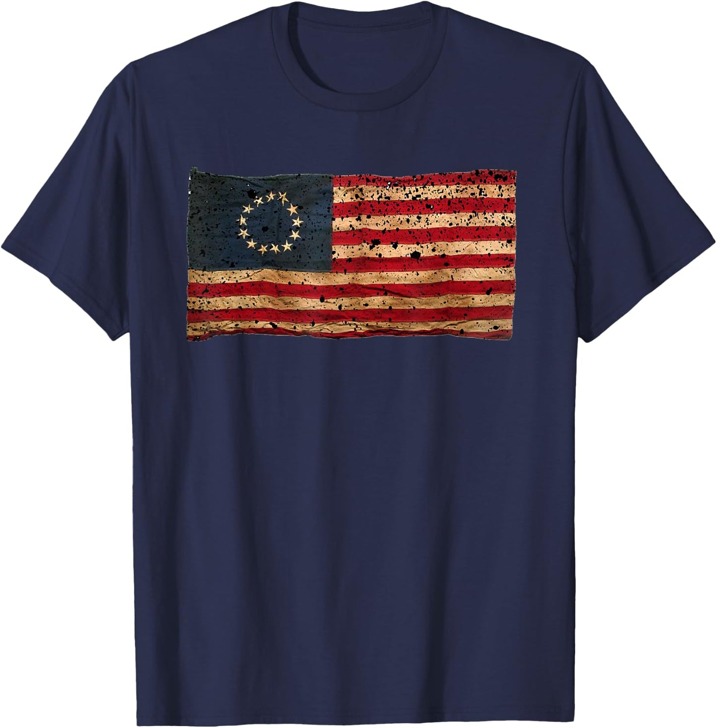 Betsy Ross Flag American Victory 1776 Distressed T-Shirt - T-Shirt | Navy