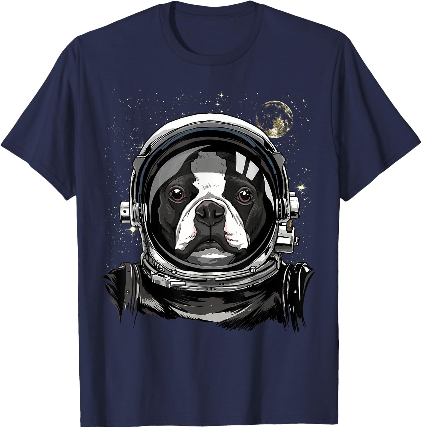 Boston Terrier Astronaut Shirt Spaceman Dog Space Lover T-Shirt - T-Shirt | Navy