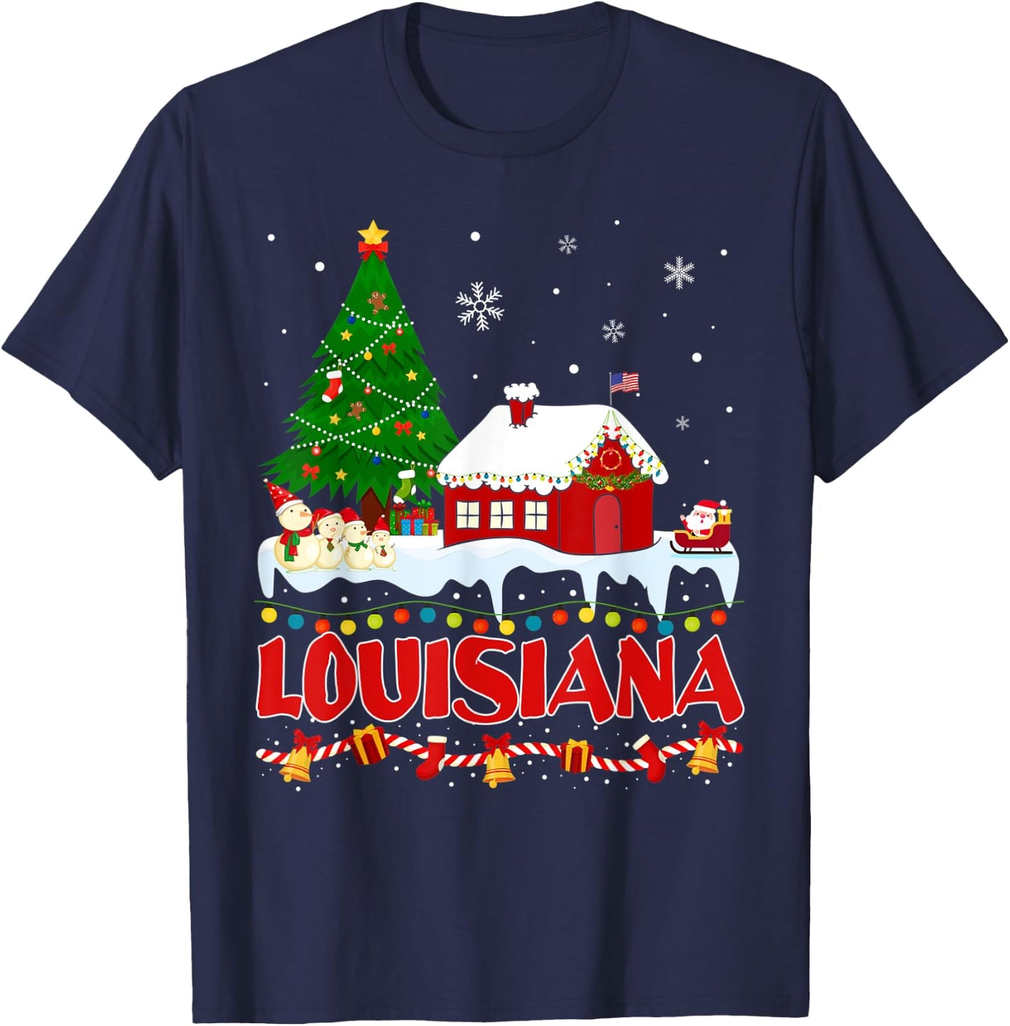Louisiana Christmas Tree Light Pyjama State of Louisiana San T-Shirt - T-Shirt | Navy