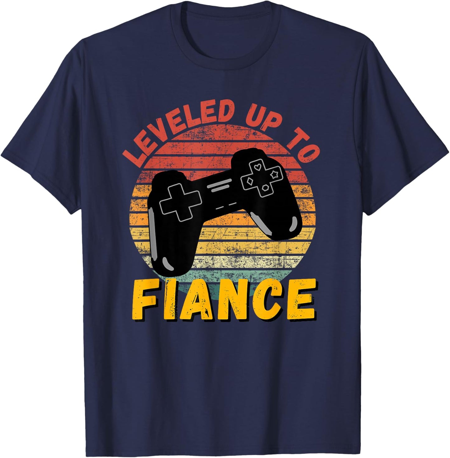 Leveled Up To Fiance Funny Gaming Newly Engaged Couple Gift T-Shirt - T-Shirt | Navy