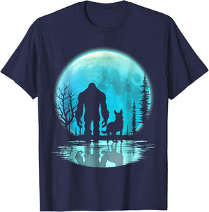 Bigfoot German Shepherd Dog Walk Moon and Darkness T-Shirt - T-Shirt | Navy