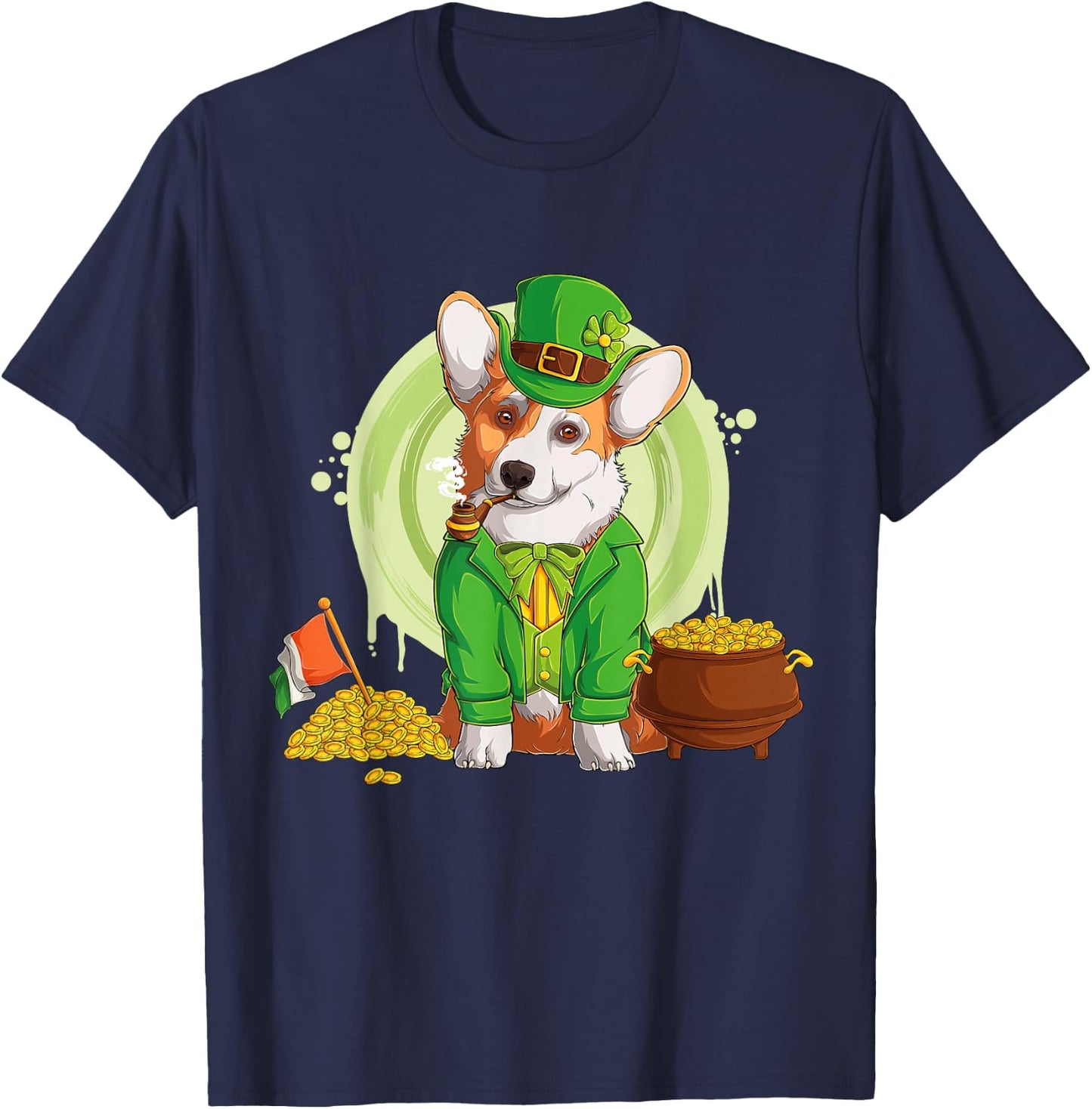 Welsh Corgi Dog Leprechaun Hat Irish Flag | St Patricks Day Women Kids T-Shirt - T-Shirt | Navy