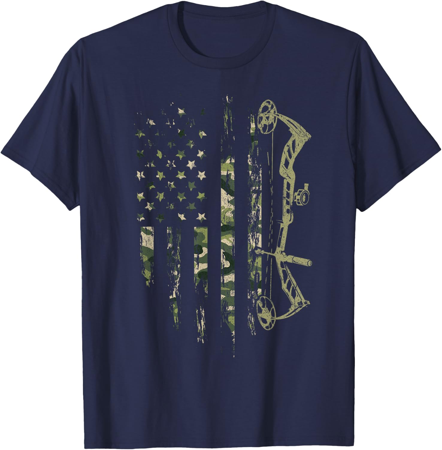 Camo American Flag Bowhunting Bow Archery Deer Hunting Gift T-Shirt - T-Shirt | Navy