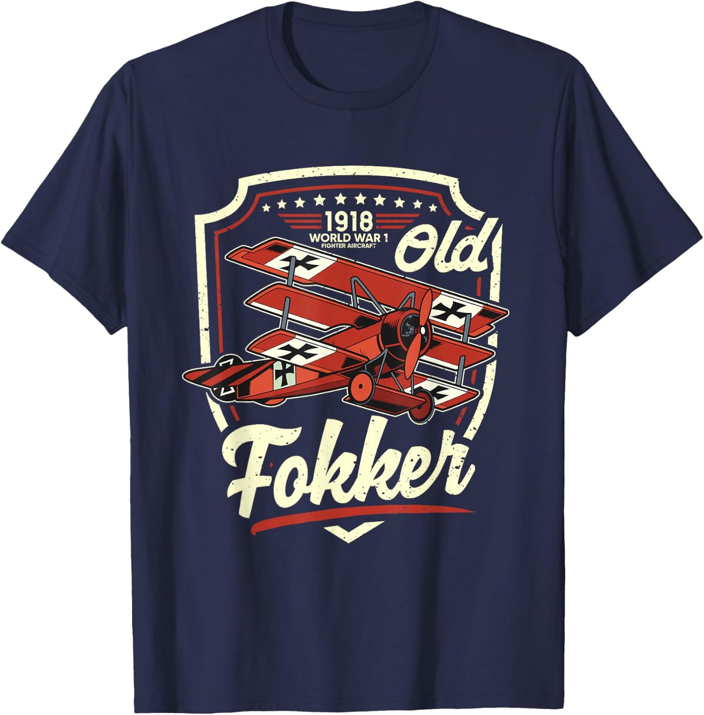 Old Fokker WW1 Shirt WW1 Plane Shirt German Fokker T-Shirt - T-Shirt | Navy