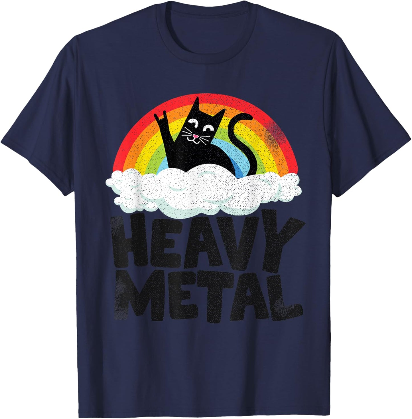 Heavy Metal Cat Rainbow Retro Kids Goth Funny Death Metal T-Shirt - T-Shirt | Navy