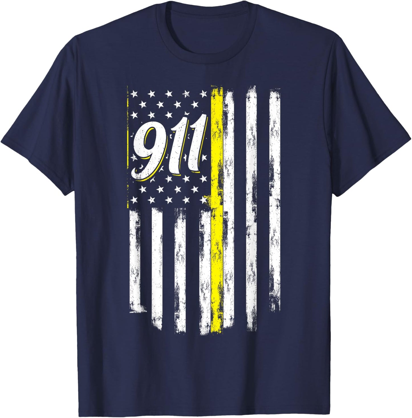 911 Dispatcher Thin Yellow Line Police USA Flag T-Shirt - T-Shirt | Navy
