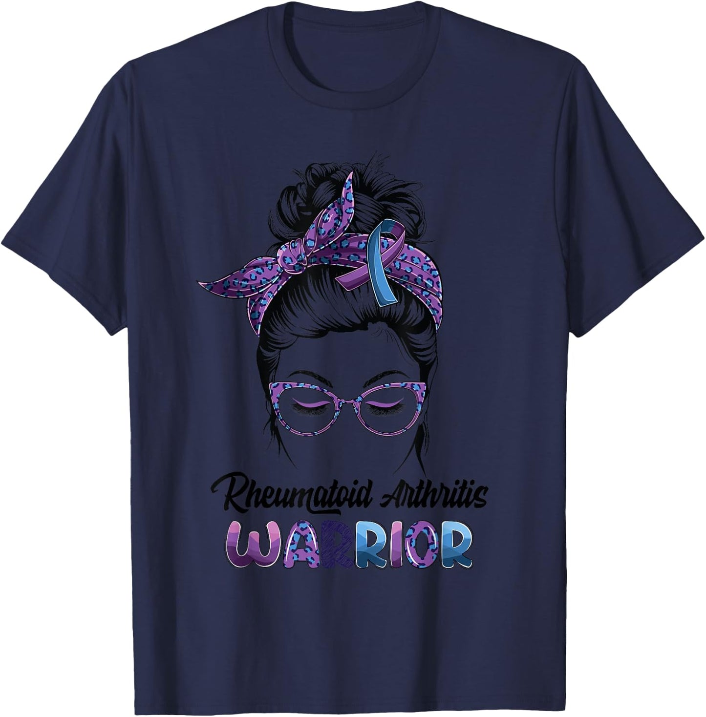 Rheumatoid Arthritis Warrior Messy Bun Believe Women Girls T-Shirt - T-Shirt | Navy