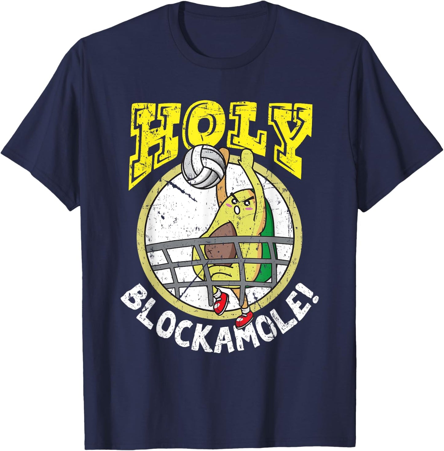 Holy Blockamole Funny Volleyball Block Avocado Design T-Shirt - T-Shirt | Navy