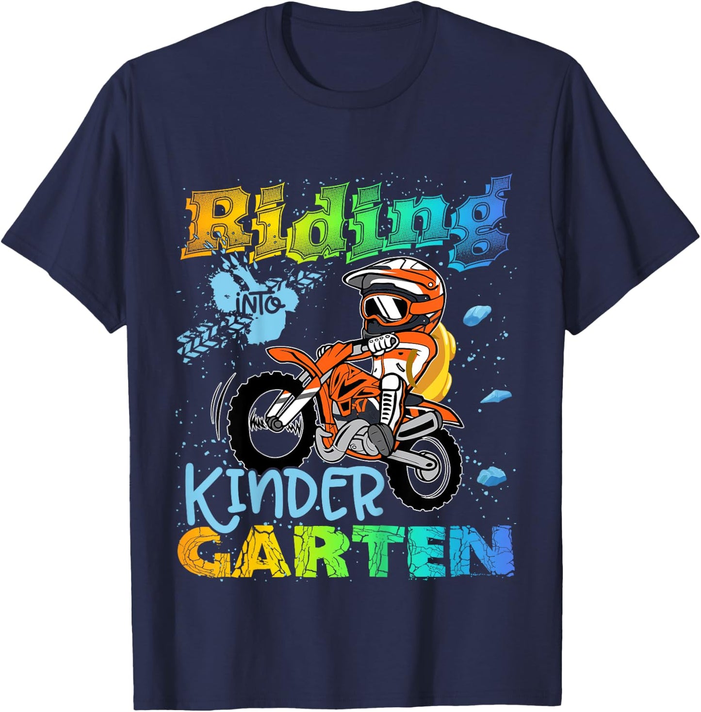 Riding Into Kindergarten Dirt Bike Backpack For Boys Girls T-Shirt - T-Shirt | Navy