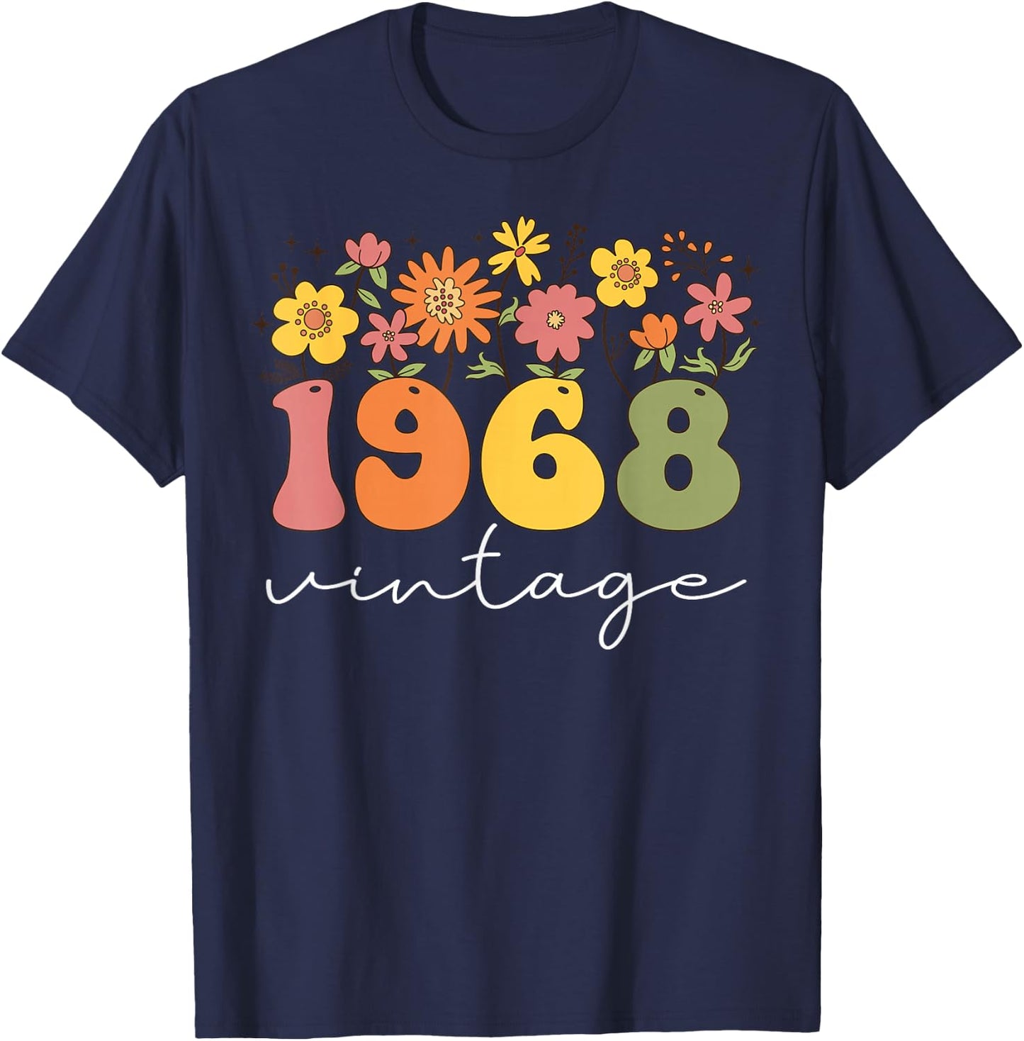 1968 Vintage Floral 55th Birthday Women Girls Wildflower T-Shirt - T-Shirt | Navy