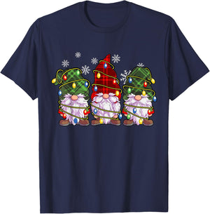 Three Gnomes Men Women Buffalo Plaid Red Christmas T-Shirt - T-Shirt | Navy