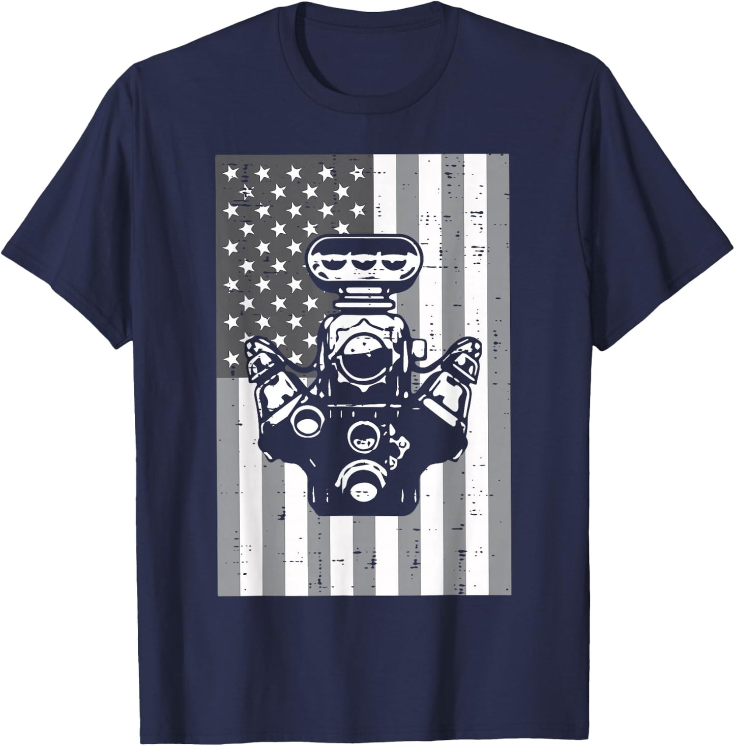 Car Engine American Flag Auto Mechanic Garage Patriotic Men T-Shirt - T-Shirt | Navy