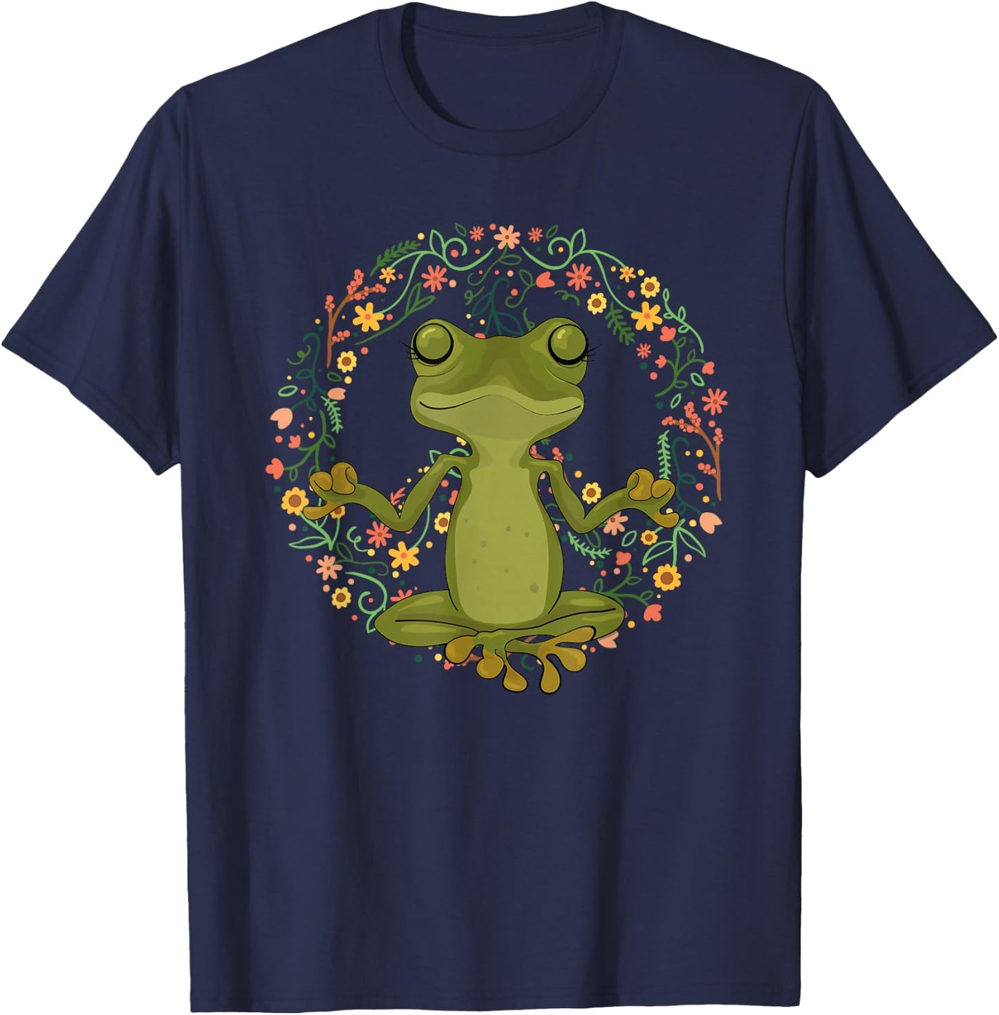 Peace Sign Yoga Frogs Cool Peace Frog Floral T-Shirt - T-Shirt | Navy