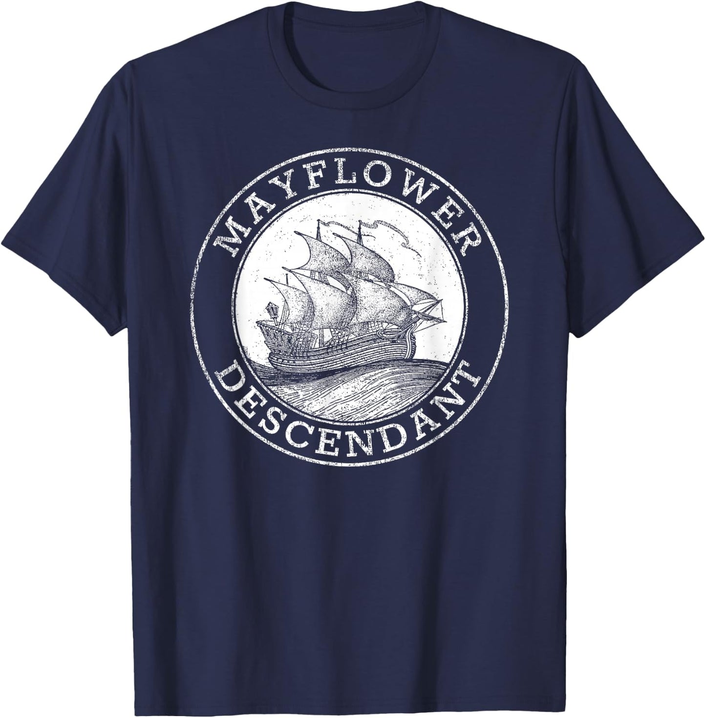 Mayflower Descendant 1620 Vintage Illustration T-Shirt - T-Shirt | Navy