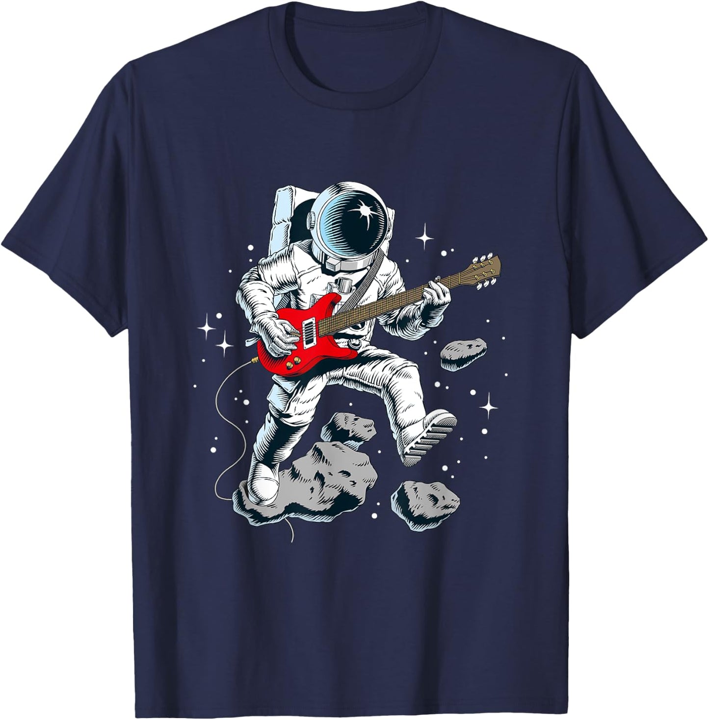 Wear Cool Space Astronaut Rock & Roll Music Guitar Graphic T-Shirt - T-Shirt | Navy
