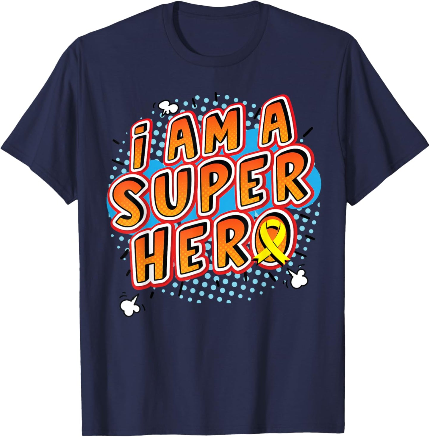 Childhood Cancer I Am A Superhero Ribbon T-Shirt - T-Shirt | Navy