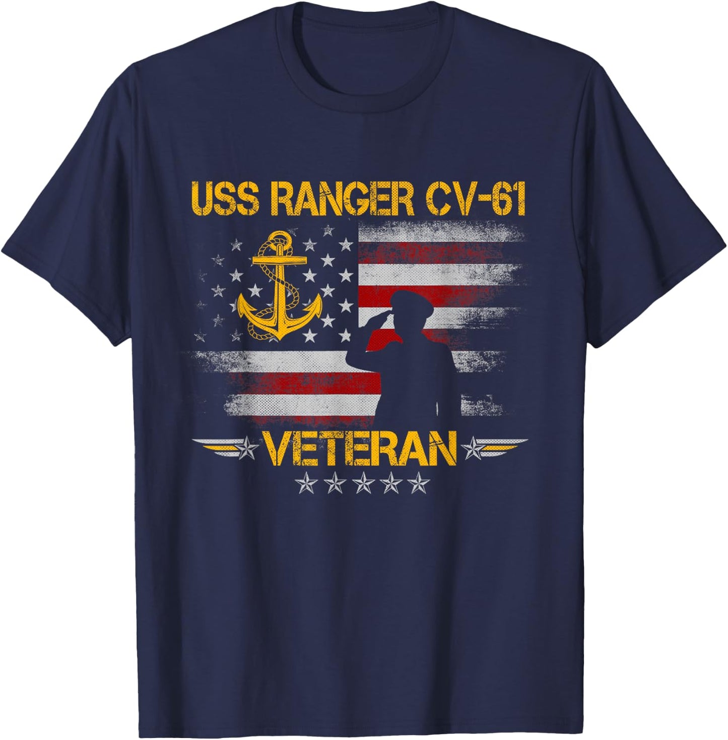USS Ranger CV-61 Aircraft Carrier Veteran Flag Veterans Day T-Shirt - T-Shirt | Navy
