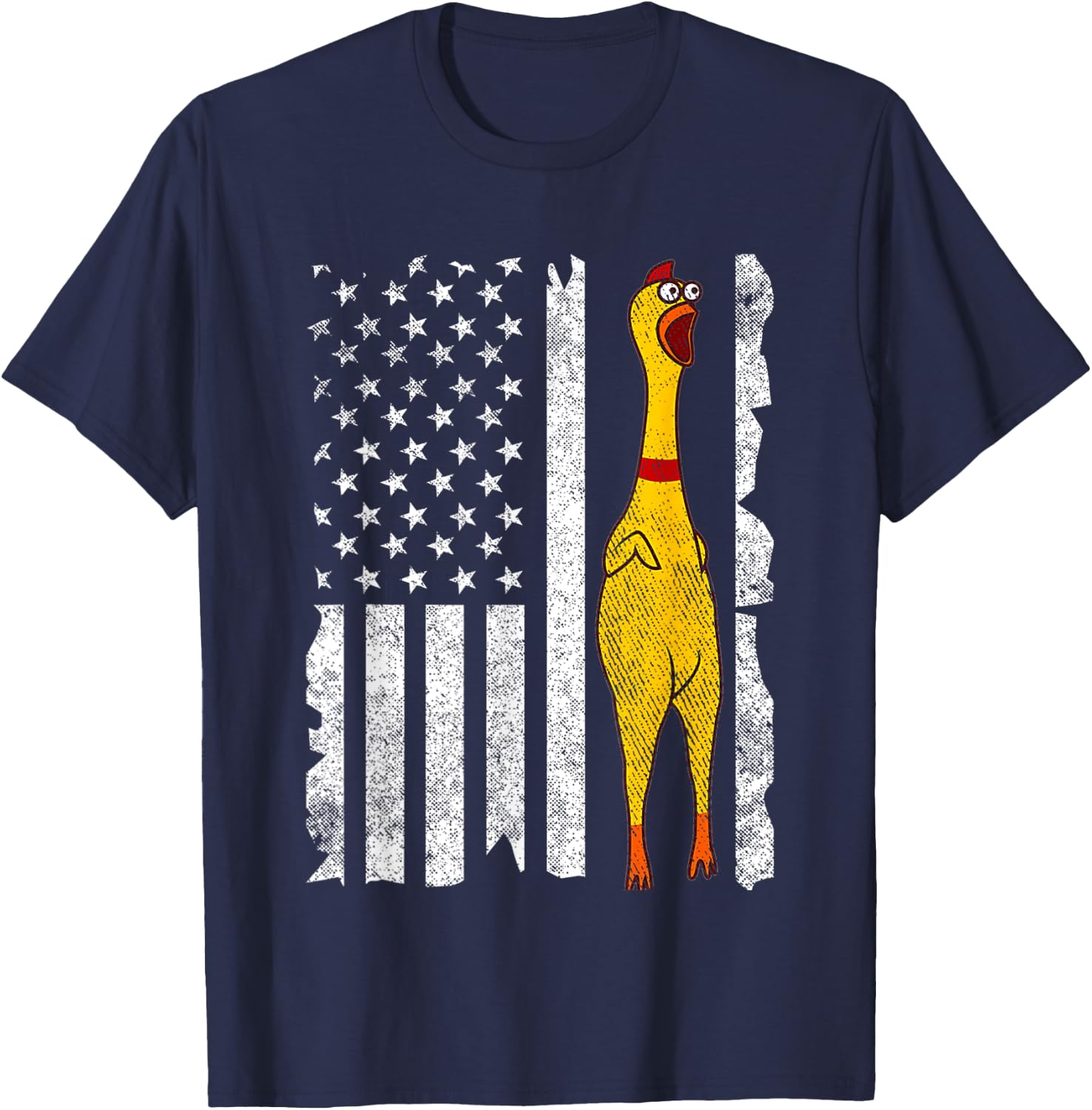 Funny Rubber Chicken Vintage American US Flag Men & Women T-Shirt - T-Shirt | Navy