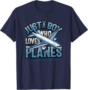 Just A Boy Who Loves Planes T-Shirt - T-Shirt | Navy
