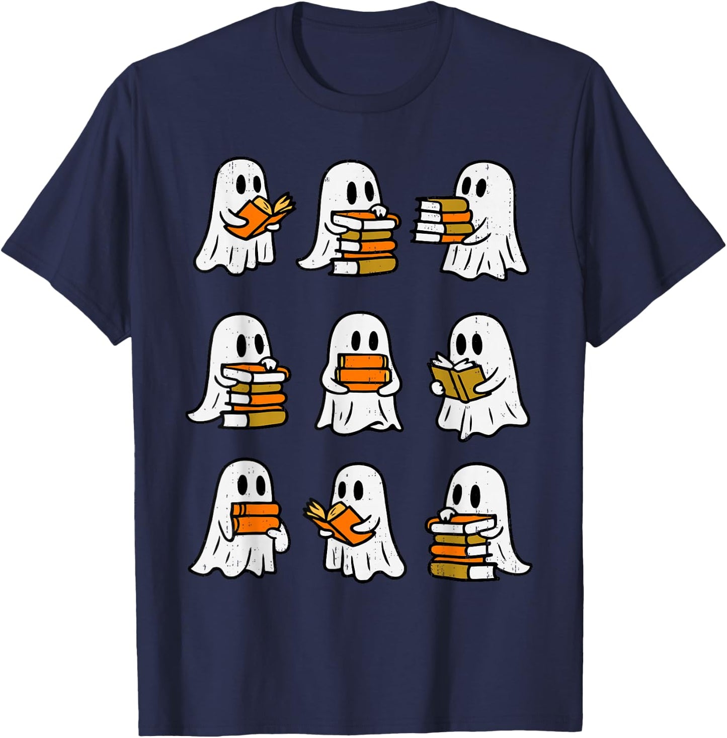 Ghost Reading Book Halloween Librarian Teacher Book Lover T-Shirt - T-Shirt | Navy