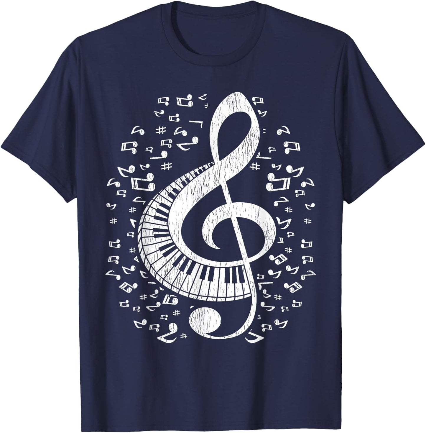 Musician Pianist Music Notes Keyboard Treble Clef Piano T-Shirt - T-Shirt | Navy