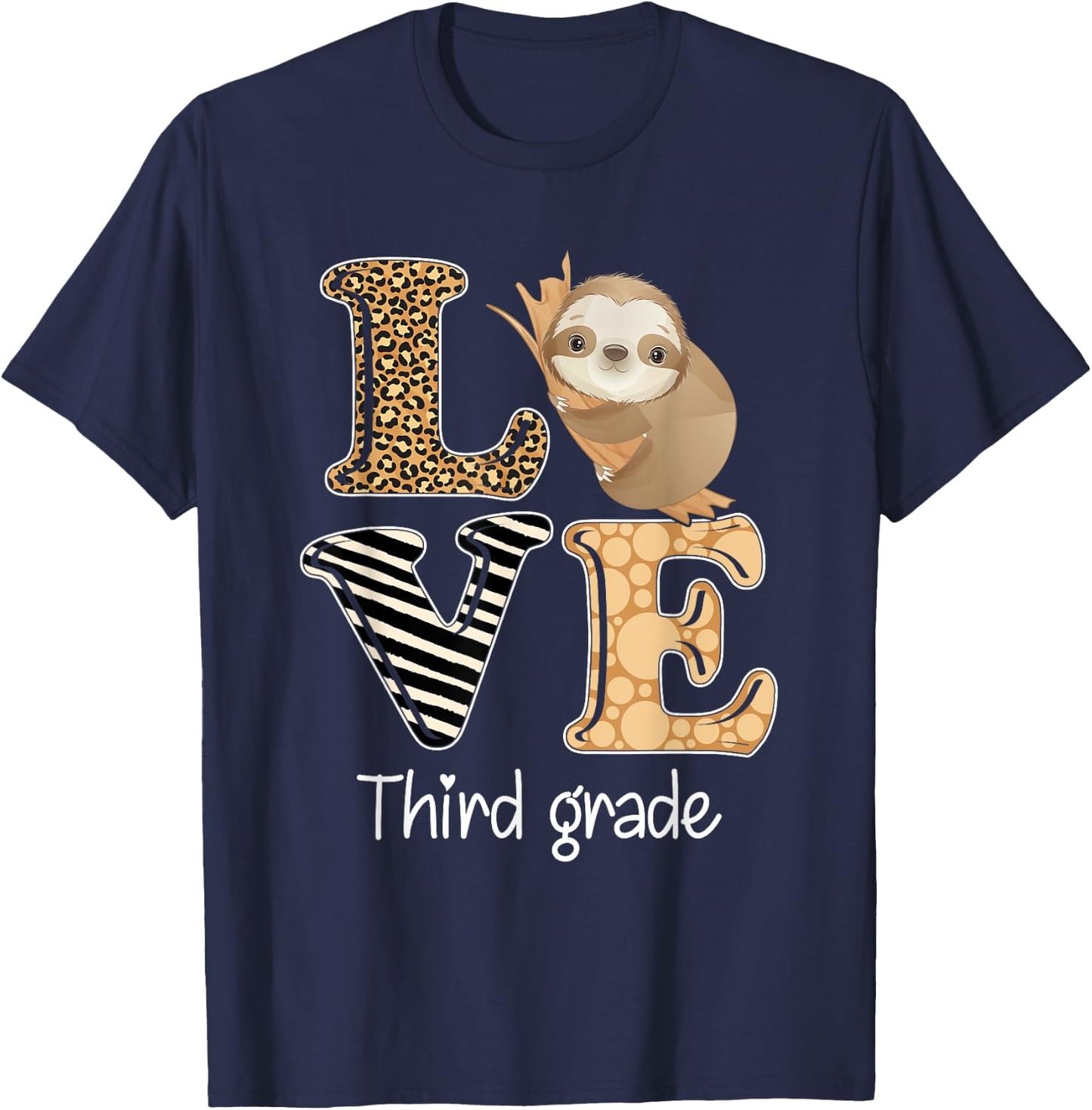 Love Third Grade Sloth 3rd Grade Teacher Back To School T-Shirt - T-Shirt | Navy