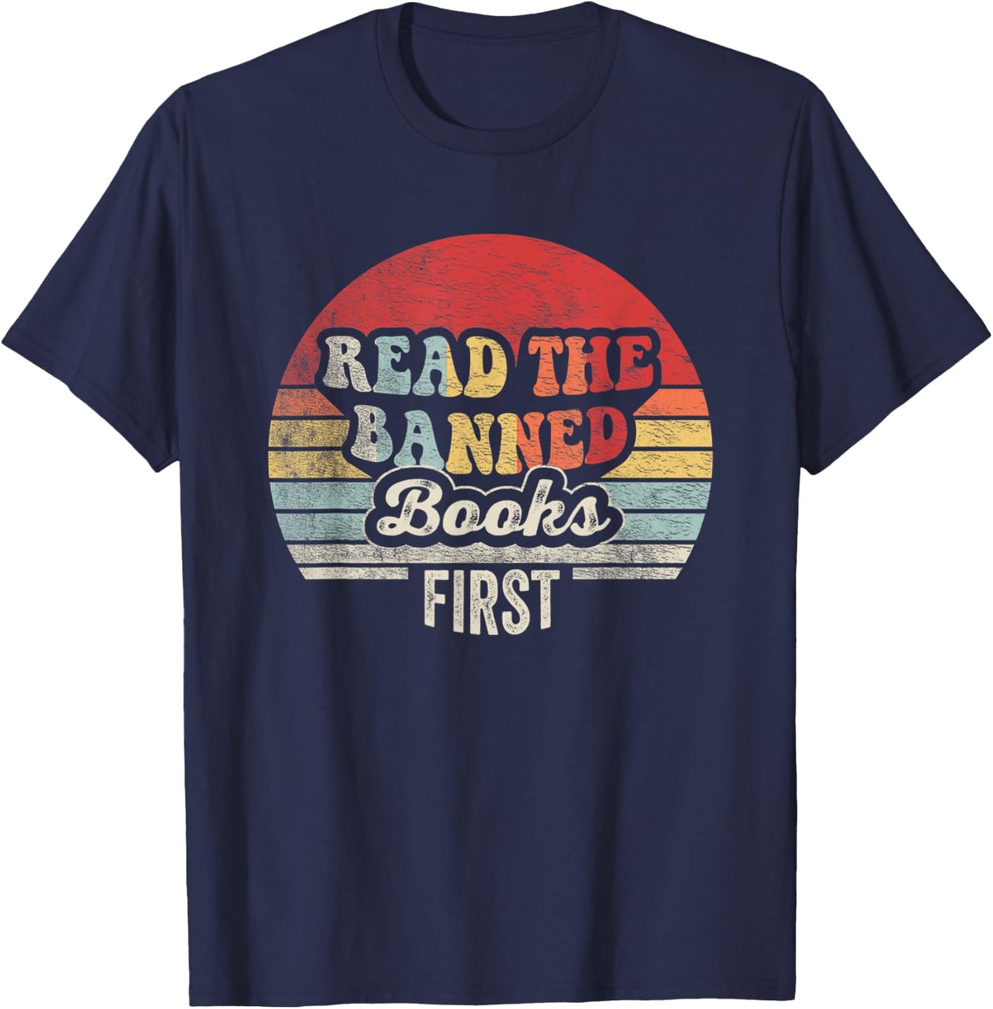 NICE 'N COOL Retro Vintage Read Banned Books First Teacher Librarian , Small, Black T-Shirt - T-Shirt | Navy