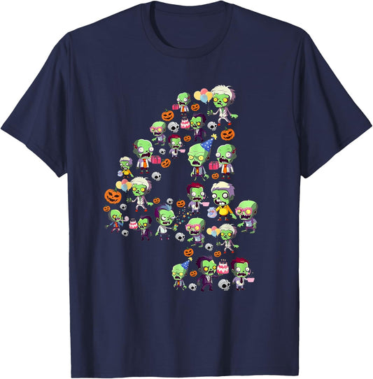 Halloween 4 Years Old Boy It's My 4th Birthday Zombie Lover T-Shirt - T-Shirt | Navy