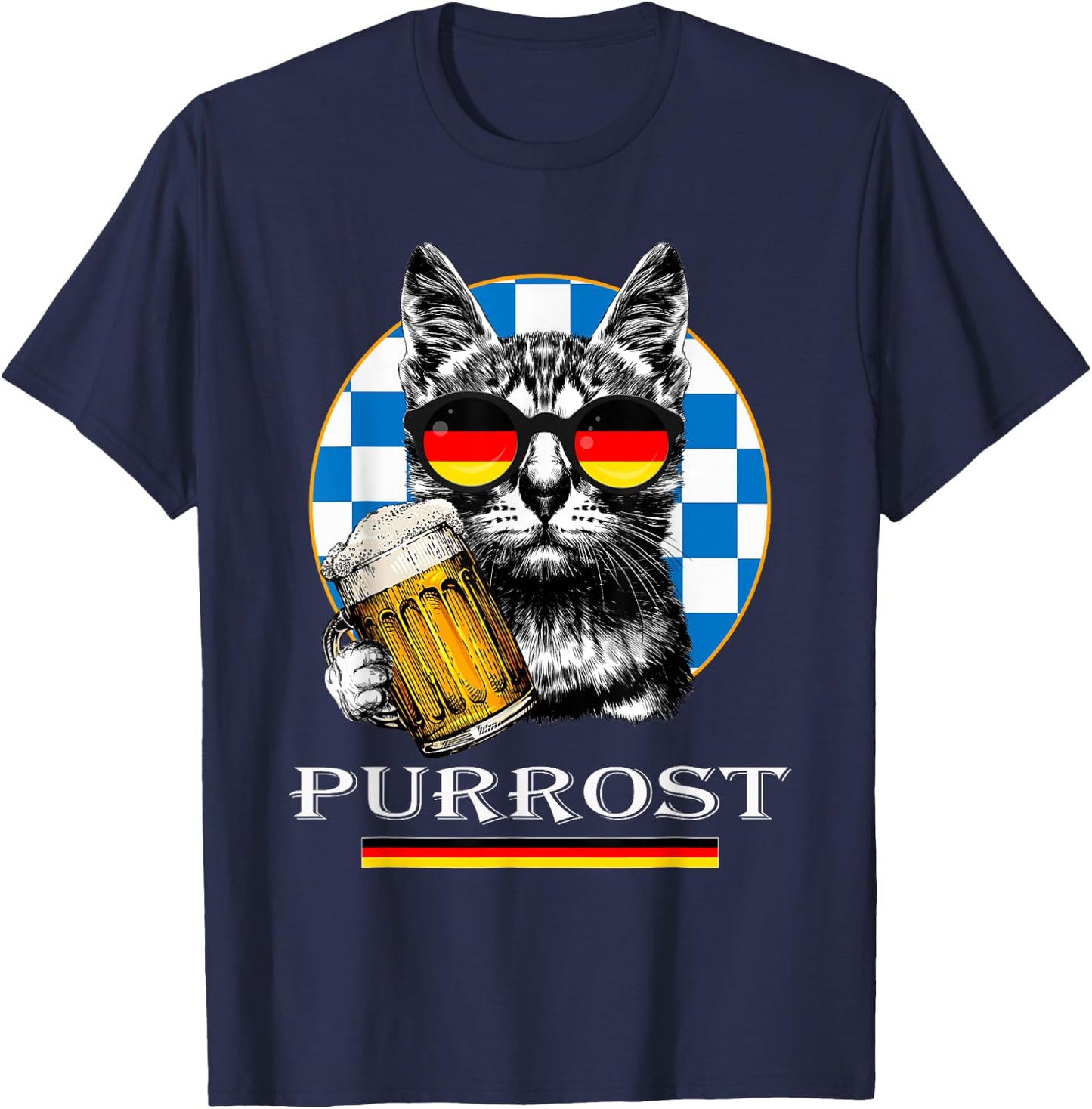 Cat Purrost Oktoberfest Vintage Drinking Kitty Kitten Beer T-Shirt - T-Shirt | Navy