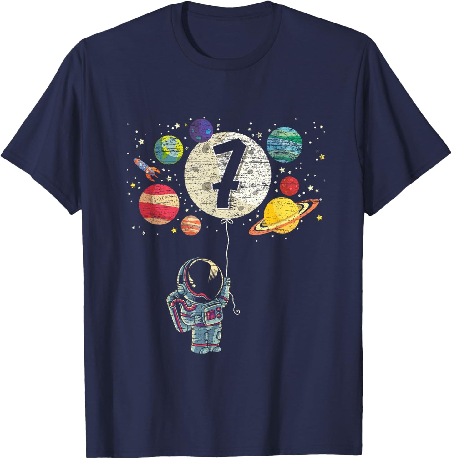 7 Years Old Birthday Boy Gifts Astronaut 7th Birthday T-Shirt - T-Shirt | Navy