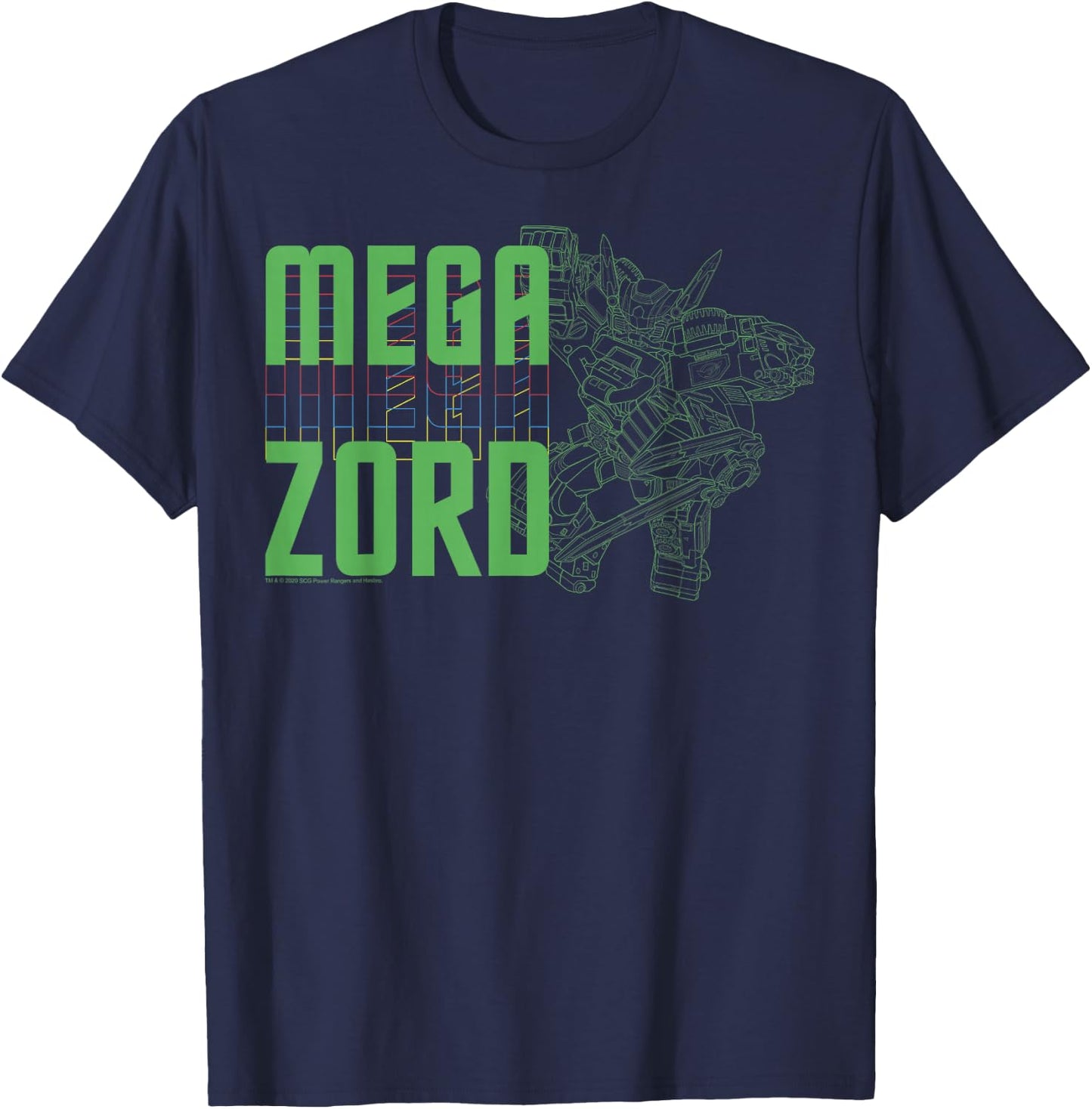 Power Rangers Megazord Line Art Stack T-Shirt - T-Shirt | Navy