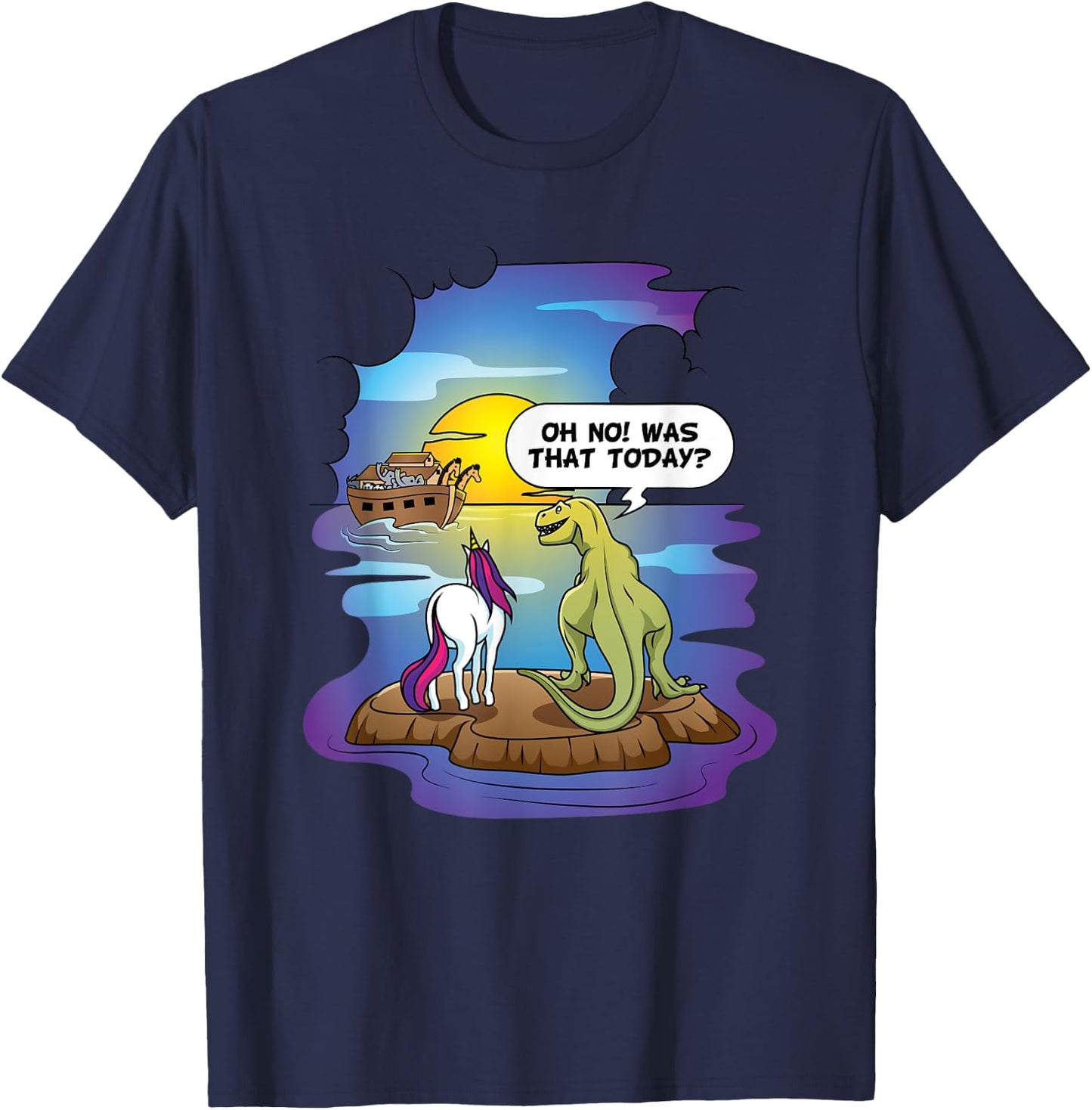 Christian Noah's Ark Bibble Pun Last Unicorn Dinosaur T-Shirt - T-Shirt | Navy