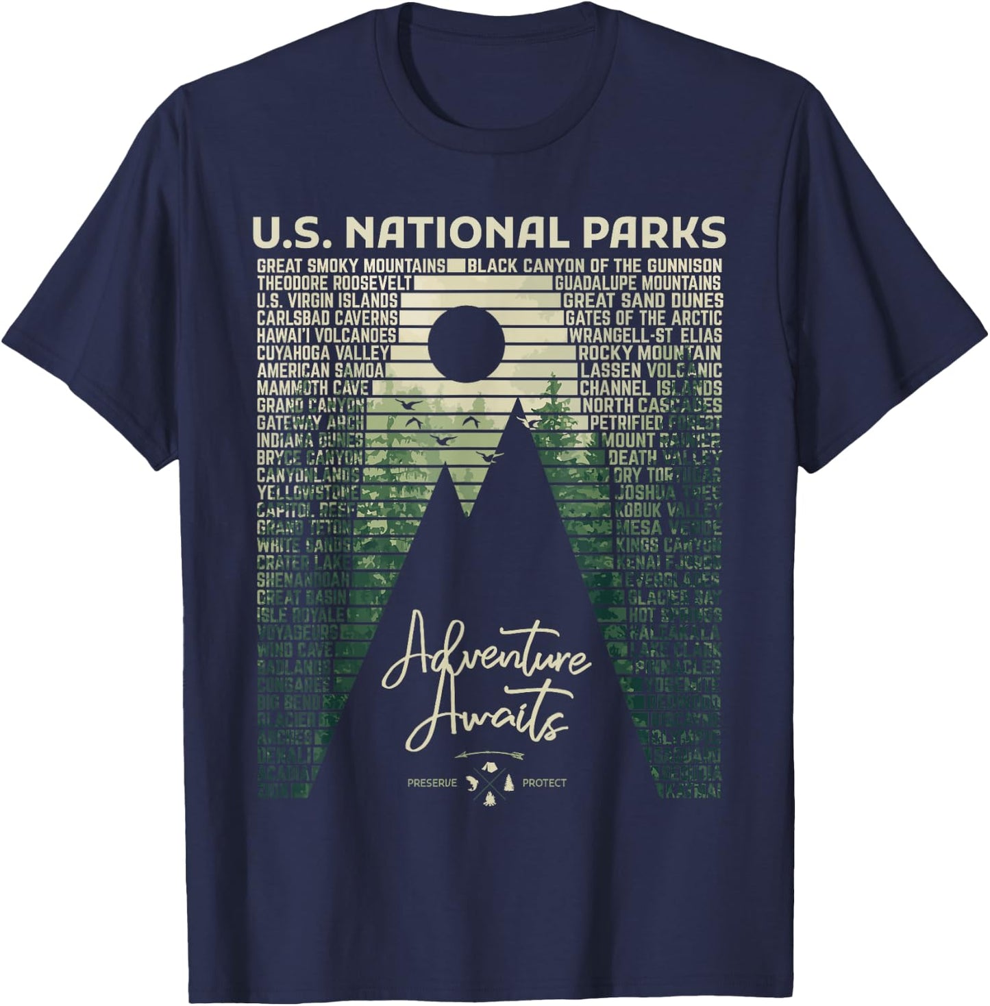 National Parks List US Park Vintage Camping Hiking Men Women T-Shirt - T-Shirt | Navy