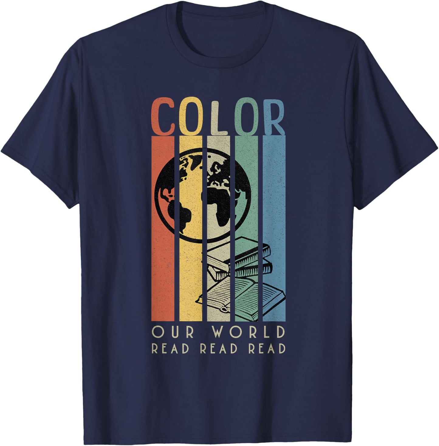 Color Our World READ Globe and Books T-Shirt - T-Shirt | Navy