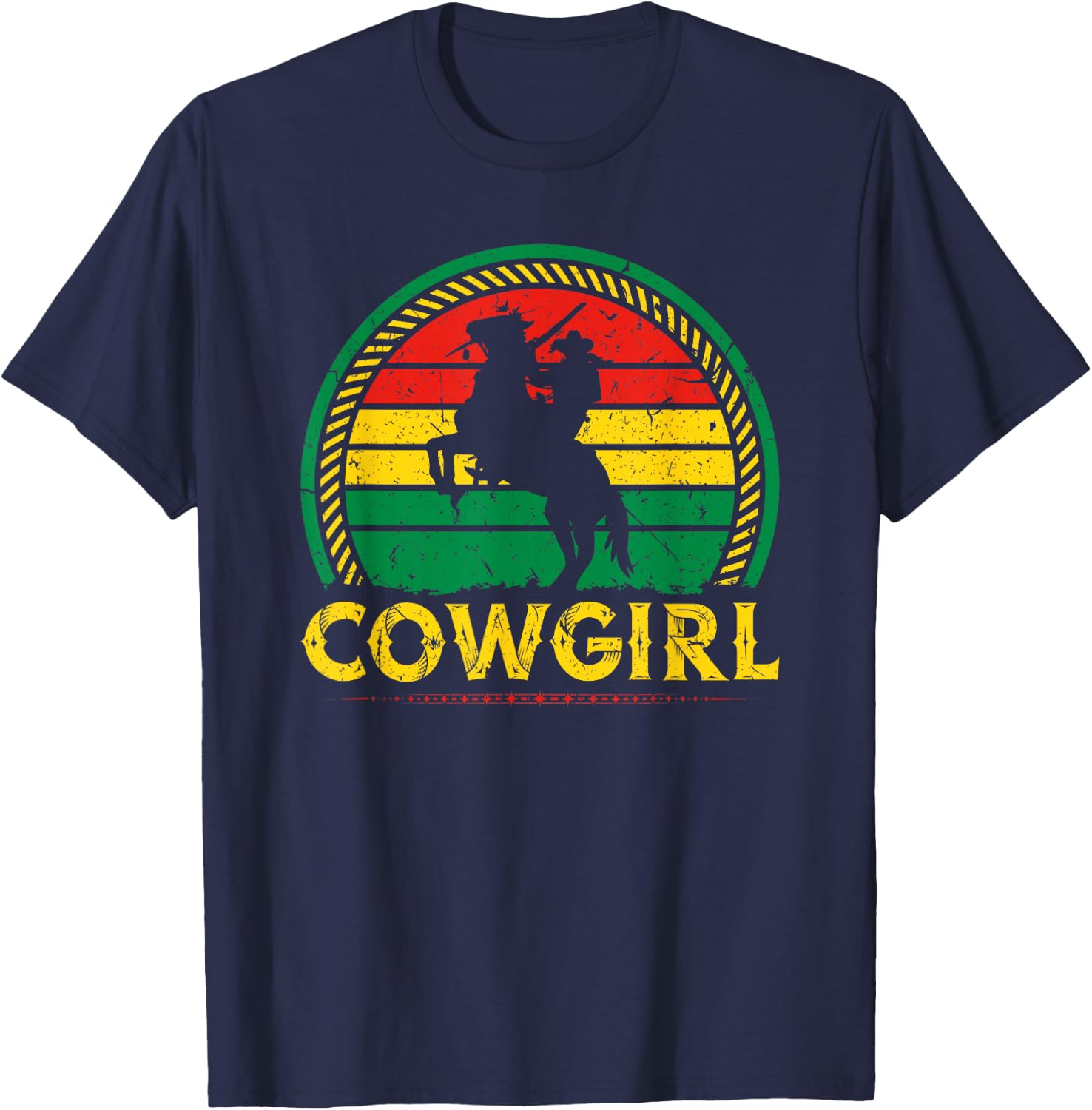 African American Cowgirl Sunset Bucking Horse Country T-Shirt - T-Shirt | Navy