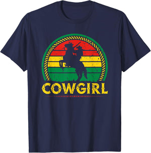 African American Cowgirl Sunset Bucking Horse Country T-Shirt - T-Shirt | Navy