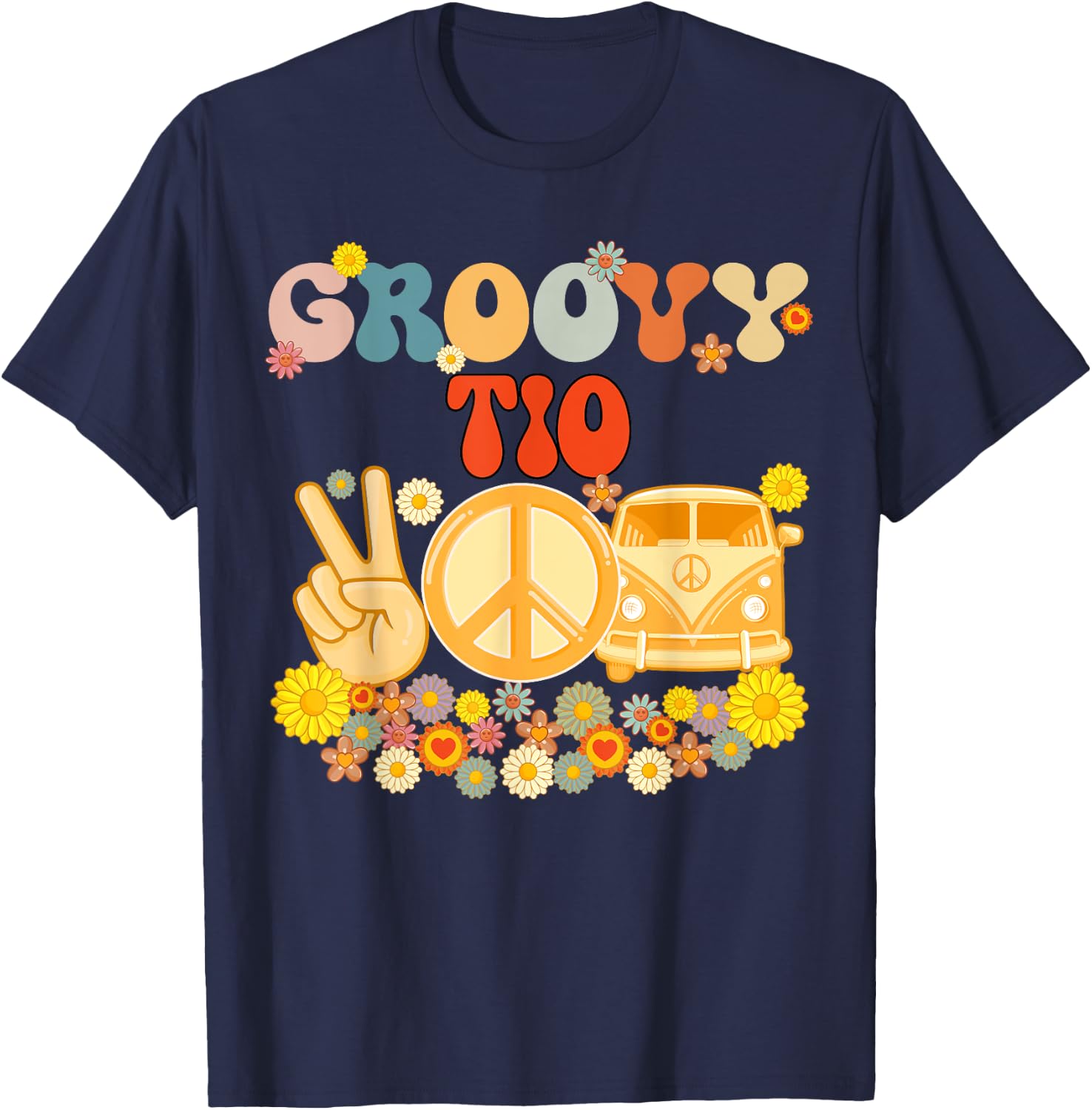 Groovy Tio Retro Matching Family Baby Shower Father's Day T-Shirt - T-Shirt | Navy