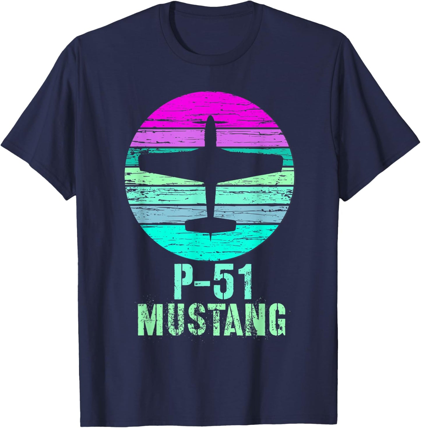 Vintage P-51 Mustang Fighter Plane Military Shirt T-Shirt - T-Shirt | Navy
