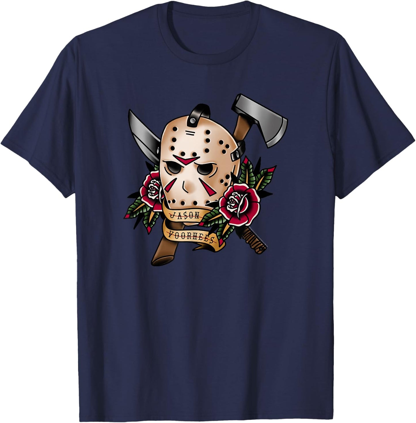 Friday The 13th Jason Classical Art Tattoo Style T-Shirt - T-Shirt | Navy